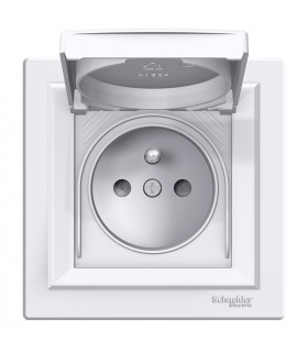 ASFORA BIAŁY GNIAZDO 1X Z/U Z KLAPKĄ IP44 16A 250V