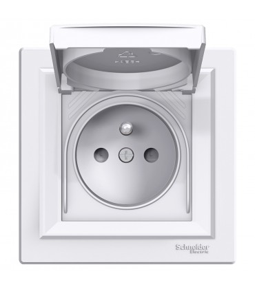 ASFORA BIAŁY GNIAZDO 1X Z/U Z KLAPKĄ IP44 16A 250V