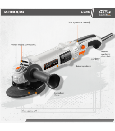 VULCAN SZLIFIERKA KĄTOWA 1200W,125MM, CONCEPT