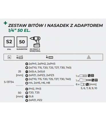 ZESTAW BITÓW ZE STALI S2 + AKCESORIA 50eL