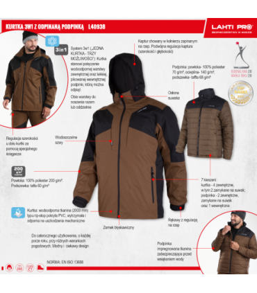 LAHTI KURTKA 3w1 Z ODPINANĄ PODPINKĄ BRĄZ-CZAR M