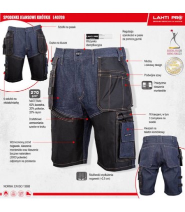 LAHTI SPODENKI KRÓTKIE JEANS NIEB. WZMOC. 2XL