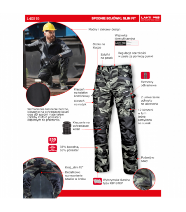 LAHTI SPODNIE BOJÓWKI MORO ZIELONE WZMOC. M