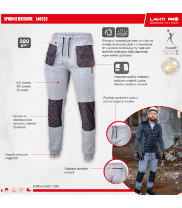 LAHTI SPODNIE DRESOWE SZARO-CZARNE 2XL