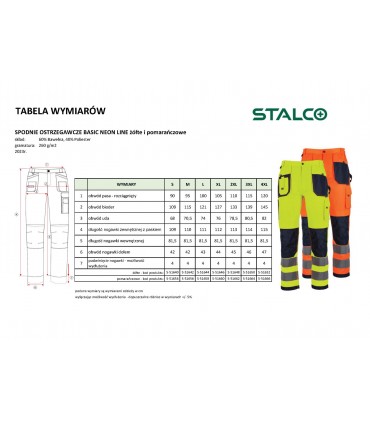 SPODNIE ROBOCZE OSTRZEG. BASIC NEON LINE ŻÓŁTY 2XL