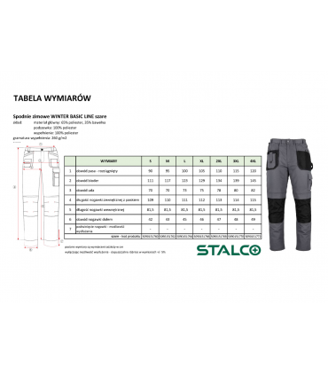 SPODNIE ZIMOWE WINTER BASIC LINE szary 2XL