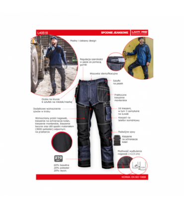 LAHTI SPODNIE JEANSOWE NIEBIESKIE "2XL", CE